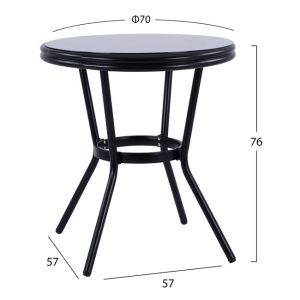 Градинска алуминиева маса '70cm Hm5532,02 черна със стъклен плот D70x76cm