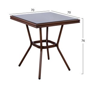 Градинска алуминиева маса 70x70x76 Hm5568,03 кафява със стъклен плот