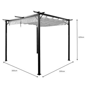 GARDEN PERGOLA WITH BLACK METAL FRAME - WITH SLIDING COVER IN BEIGE 3X3M