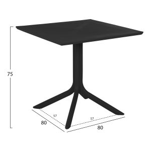 Градинска квадратна маса от полипропилен Lunar черна 80x80x75cm Hm5930,12
