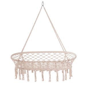 Градинска люлка хамак макраме Nest Hm5769 двуместна в бежов цвят 130x67x120-140hcm