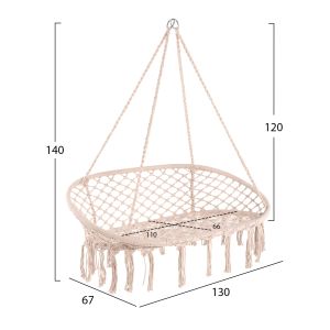Градинска люлка хамак макраме Nest Hm5769 двуместна в бежов цвят 130x67x120-140hcm