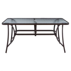 Градинска маса 150x90χ75cm кафява със стъклен плот и отвор за чадър Hm5145,12