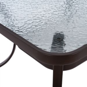 Градинска маса 150x90χ75cm кафява със стъклен плот и отвор за чадър Hm5145,12