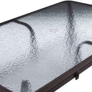 Градинска маса 150x90χ75cm кафява със стъклен плот и отвор за чадър Hm5145,12