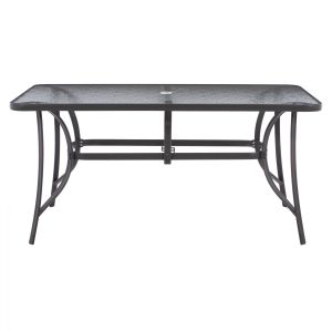Градинска маса 150x90χ75cm сива със стъклен плот и отвор за чадър Hm5145,11