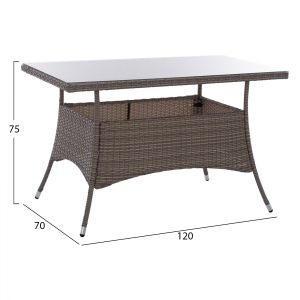 Градинска маса Military Rattan със стъклен плот Hm5141,31 120x70x75