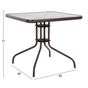 Градинска маса квадратна Figo Hm5972.02 кафяв плот метал-стъкло 80χ80χ71hcm