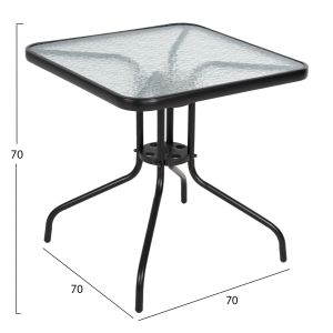Градинска маса квадратна Figo черен метал, стъклен плот 70x70x70cm Hm5036,03