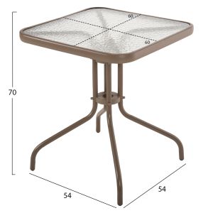 Градинска маса квадратна Figo шампанско метал, стъклен плот 60x60x70cm Hm5035,04
