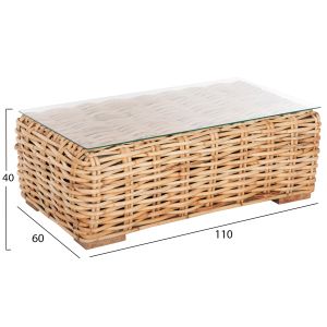 Градинска маса мангово дърво-естествен ратан-закалено стъкло 110x60x40hcm Hm9811 Tropel