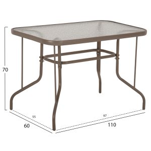 Градинска метална маса Adam закалено стъкло, цвят Шампанско110χ60χ71hcm Hm5020,04