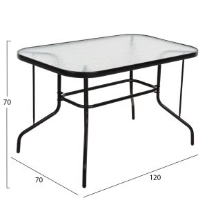 Градинска метална маса Adam черна с усилено стъклено покритие 120x70x70cm Hm5679,03