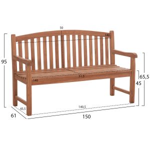 Градинска триместна пейка Elena Hm18125 тиково дърво - естествен цвят 150x61x95всм.