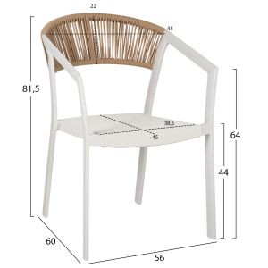 Градински алуминиев стол Professional бял ратан и текстил 45x63x82hcmhm5891,02