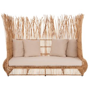 Градински диван Zephyr естествен ратан бежов текстил 200x120x142hcm Hm5988