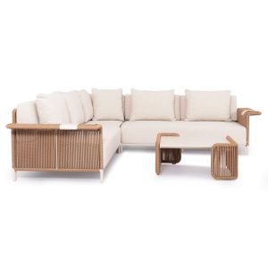 Градински комплект 2 части Aurora Destiny Zen Sm6319 алуминий и бежов ратан тапицерия екрю -плот маса синтерован камък