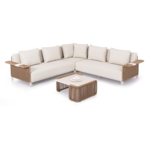 Градински комплект 2 части Aurora Destiny Zen Sm6319 алуминий и бежов ратан тапицерия екрю -плот маса синтерован камък
