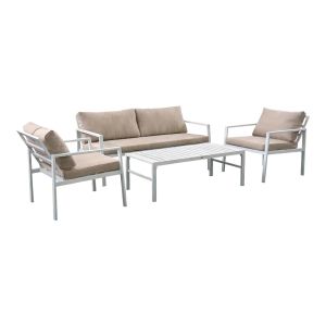 GARDENLY GARDEN SET, 4 PIECES, ALUMINUM, WHITE WITH BEIGE CUSHIONS