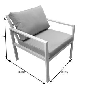GARDENLY GARDEN SET, 4 PIECES, ALUMINUM, WHITE WITH BEIGE CUSHIONS