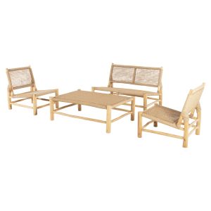 Garden set of 4 pieces Londer Hm11957 solid teak wood-synthetic rattan-natural color