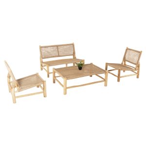 Garden set of 4 pieces Londer Hm11957 solid teak wood-synthetic rattan-natural color