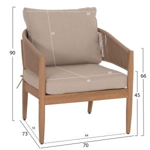 Garden set of 4 pieceskanu Hm6416 acacia wood-metal frame-rope - beige