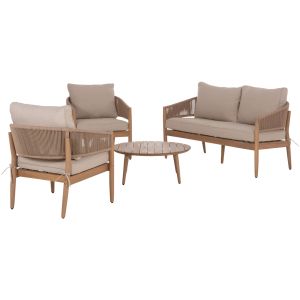 Garden set of 4 pieceskanu Hm6416 acacia wood-metal frame-rope - beige
