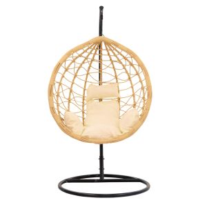 Градински люлка-стол Hudson изкуствен ратан бяла възглавничка 109x119x195cм