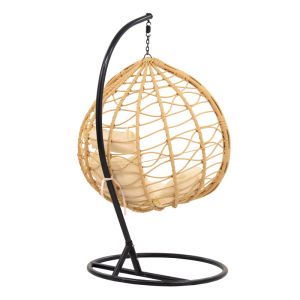 Градински люлка-стол Hudson изкуствен ратан бяла възглавничка 109x119x195cм
