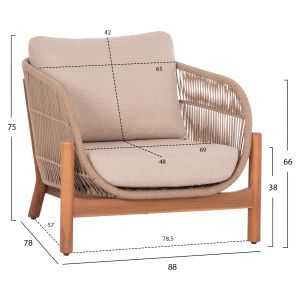 Garden set Sanji Hm21214 coffee table and 2 chairs - acacia wood - aluminum frame - rope