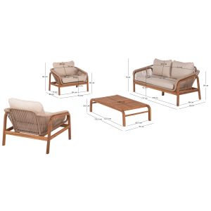 Градински сет диван и кресла 4tmx Oasis Sm21215 акациево дърво-алуминий-въже