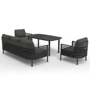 Garden set of 4 Wales Sm6422.01 dark aluminum and olefin - gray 3d printed glass top