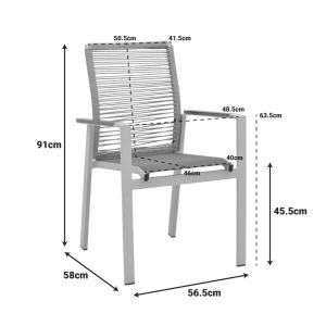 GARDEN CHAIR AEGEAN, TEAK WOOD, ROPE, IN NATURAL COLOR - ALUMINUM AND TEXTILE IN ANTHRACITE COLOR, 57X64X87 CM