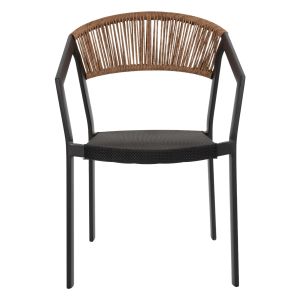 Garden chair Aluminum Hm5891,05 black frame and textile - beige rattan on the backrest 57,5x59x81,5cm