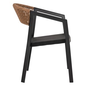 Garden chair Aluminum Hm5891,05 black frame and textile - beige rattan on the backrest 57,5x59x81,5cm