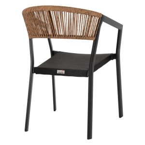 Garden chair Aluminum Hm5891,05 black frame and textile - beige rattan on the backrest 57,5x59x81,5cm