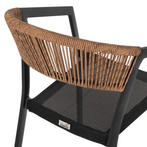 Garden chair Aluminum Hm5891,05 black frame and textile - beige rattan on the backrest 57,5x59x81,5cm