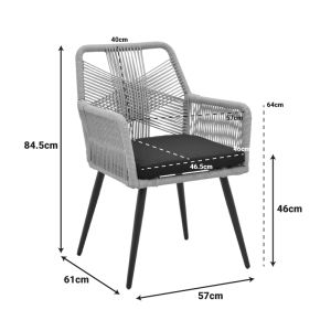 GARDEN CHAIR ANDROS, ALUMINUM, BLACK-BEIGE, 56X60X86 CM