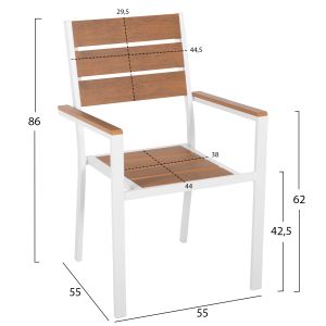 Градински стол Saga алуминий бял-полидървесина 55x55x86hcм Hm5981,01