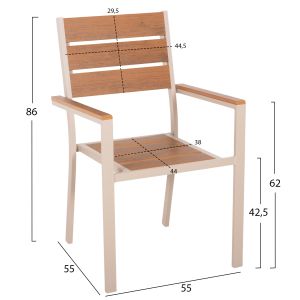 Градински стол Saga алуминий цвят шампанско-полидървесина 55x55x86hcм Hm5981,04