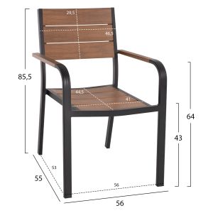 Градински стол Saga алуминий черен - полидървесина 56x55x85,5hcм Hm5127,03