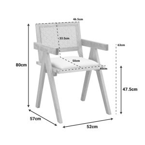 Winslow garden chair made of natural rubber wood - white fabric, 51x54x80 cm