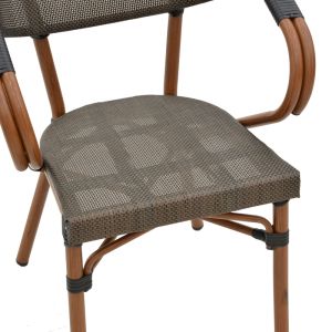 Градински стол с подлакътници Isaia кафяв Textilene черен алуминий 57x57x83cм