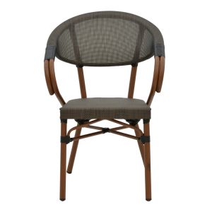 Градински стол с подлакътници Isaia кафяв Textilene черен алуминий 57x57x83cм