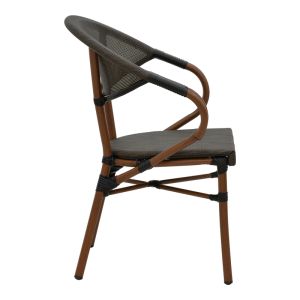 Градински стол с подлакътници Isaia кафяв Textilene черен алуминий 57x57x83cм