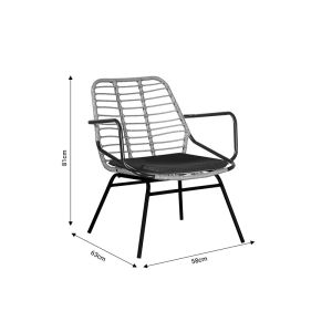 Градински стол с подлакътници Naoki с възглавничка изкусвтен Pe ратан и черни метални крака 58x63x81cм