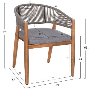 Garden dining set 9pcs Navant .01 table with 8 dining chairs-solid acacia wood-natural rope in gray Hm21066