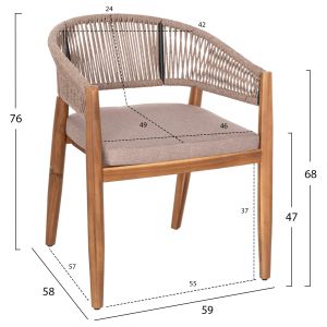 Garden dining set 9pcs. Navant .02 table with 8 dining chairs-solid acacia wood-natural rope in beige Hm21066
