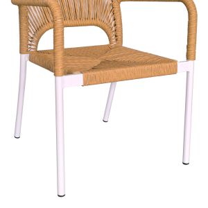 Градински трапезен стол Norture естествен ратан-бял алуминий 57x61x85cм
